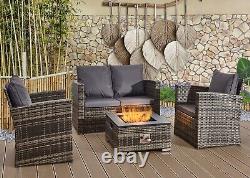 Firepit Rattan Garden Sofa set Furniture 8 Seater Modern Relaxing With Entertain