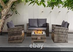 Firepit Rattan Garden Sofa set Furniture 8 Seater Modern Relaxing With Entertain