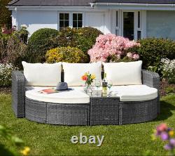 Five Section Rattan Daybed Garden Outdoor Patio Furniture Set Table Chair Lounge