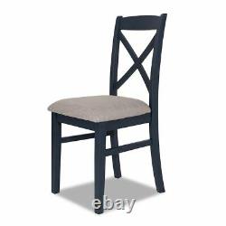 Florence Crossback upholstered kitchen dining chair with grey cushion, Navy Blue