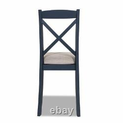 Florence Crossback upholstered kitchen dining chair with grey cushion, Navy Blue