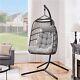 Foldable Egg Rattan Chair With Cushion & Pillow, Sturdy Steel Iron Framed, Black