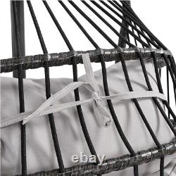 Foldable Egg Rattan Chair with Cushion & Pillow, Sturdy Steel Iron Framed, Black