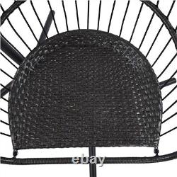 Foldable Egg Rattan Chair with Cushion & Pillow, Sturdy Steel Iron Framed, Black