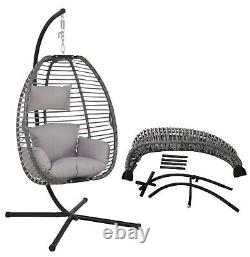 Foldable Hanging Egg Chair Swing Rattan Headrest Cushion Stand Garden Furniture