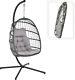 Foldable Hanging Swing Moon Egg Chair With Stand & Cushion Grey