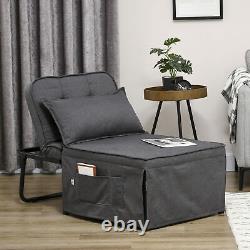Folding Chair Bed Fabric Sleeper Chair Bed with Adjustable Backrest Pillow Grey
