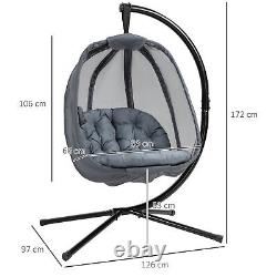 Folding Hanging Egg Chair with Cushion and Stand Grey