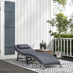 Folding Rattan Sun Lounger Outdoor Chair with Cushion for Garden Patio Grey