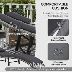 Folding Rattan Sun Lounger Outdoor Chair with Cushion for Garden Patio Grey