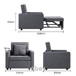 Folding Sofa Bed Fabric Grey Sleeper Pull Out Convertible Arm Chair Adjustable