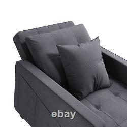 Folding Sofa Bed Fabric Grey Sleeper Pull Out Convertible Arm Chair Adjustable