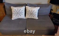 Furniture Village Grey/Blue Corner Sofa Fabric Chairs 4 Seats + 6 Cushions