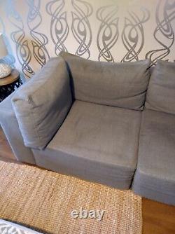Furniture Village Grey/Blue Corner Sofa Fabric Chairs 4 Seats + 6 Cushions