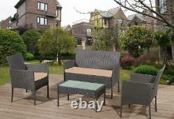 GARDEN FURNITURE SET 4 PIECE RATTAN With SOFA TABLE & CHAIRS OUTDOOR PATIO SET