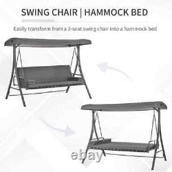 Garden 2-in-1 Patio 3 Seater Swing Chair Hammock with Cushion Adjustable Canopy