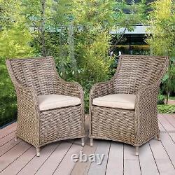 Garden Arm Chairs & Cushions x 2, Chester Rattan Wicker Brown