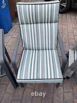 Garden Chairs X 4, grey Metal, Kent Collection Grey Striped Cushions
