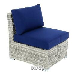 Garden Day Bed Grey Rattan Sofa 3 Seater 2 Chairs Table Sun Shade Furniture