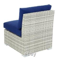 Garden Day Bed Grey Rattan Sofa 3 Seater 2 Chairs Table Sun Shade Furniture