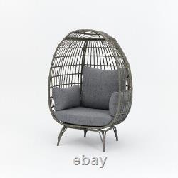 Garden Egg Chair Natural or Dark Grey Frame With Grey Cushions