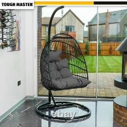Garden Egg Chair Rattan Waterproof Hanging Outdoor/Indoor Patio WithGrey Cushion