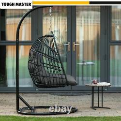 Garden Egg Chair Rattan Waterproof Hanging Outdoor/Indoor Patio WithGrey Cushion