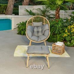 Garden Egg Chair With Footstool Natural or Dark Grey Frame With Grey Cushion