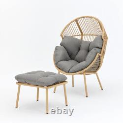 Garden Egg Chair With Footstool Natural or Dark Grey Frame With Grey Cushion