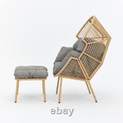 Garden Egg Chair With Footstool Natural or Dark Grey Frame With Grey Cushion