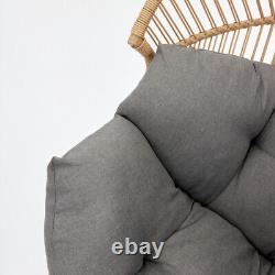 Garden Egg Chair With Footstool Natural or Dark Grey Frame With Grey Cushion