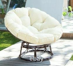 Garden Furniture Rattan Outdoor Swivel Chair Steel Papasan Moon Padded Seat