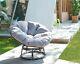 Garden Furniture Rattan Outdoor Swivel Chair Steel Papasan Moon Padded Seat Home