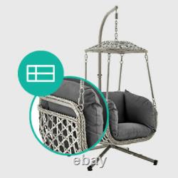 Garden Hanging Egg Swing Chair Rattan Effect Relaxing Patio Hammock with Cushions