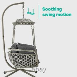 Garden Hanging Egg Swing Chair Rattan Effect Relaxing Patio Hammock with Cushions