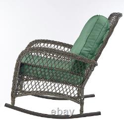 Garden Patio Rattan Rocking Chair Recliner Rocker With Cushions Green