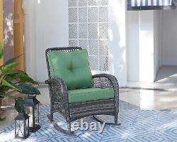Garden Patio Rattan Rocking Chair Recliner Rocker With Cushions Green