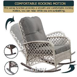 Garden Patio Rattan Rocking Chair Recliner Rocker With Cushions Grey