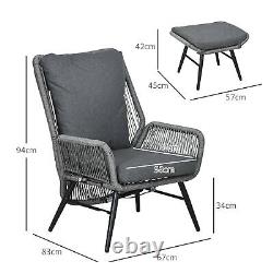 Garden Rattan Leisure Chair Set with Adjustable Backrest, Outdoor Chair Set, Grey