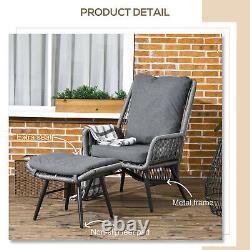 Garden Rattan Leisure Chair Set with Adjustable Backrest, Outdoor Chair Set, Grey