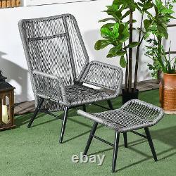 Garden Rattan Leisure Chair Set with Adjustable Backrest, Outdoor Chair Set, Grey