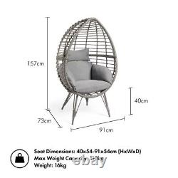 Garden Seat With Cushion Outdoor Patio Grey Tavira PE Rattan Standing Egg Chair