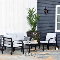 Garden Sofa Set 4 Person Outdoor Cushion Lounge Chair Cushion Seater Grey/Black