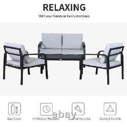 Garden Sofa Set 4 Person Outdoor Cushion Lounge Chair Cushion Seater Grey/Black