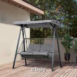 Garden Swing Chair 2 Person Cushion Seater Lounge Bench Adjustable Canopy Grey