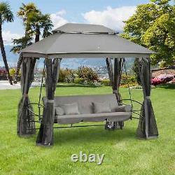 Garden Swing Chair Hammock Bed Reclining Cushion 3 Person Bench Seat Canopy Grey