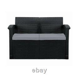 Graphite 2-Seater Rattan Effect Sofa & Cushion Outdoor Garden Patio Furniture