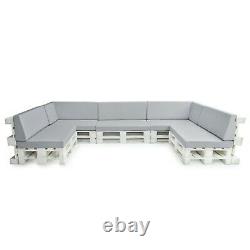 Grey 12pc U Shape Corner Waterproof Euro Pallet Seat Cushions Garden Furniture