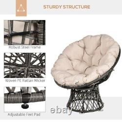 Grey 360° Swivel Garden Patio Rattan Chair Wicker Chair & Padded Cushion