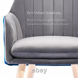 Grey 39cm Modern Velvet Dining Chair w 5cm Padded Cushion Round Back Wood Legs